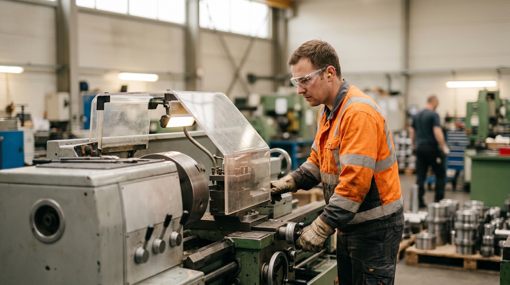 Fixed barrier guard enclosing the point of operation on a metal-forming press with an operator feeding stock