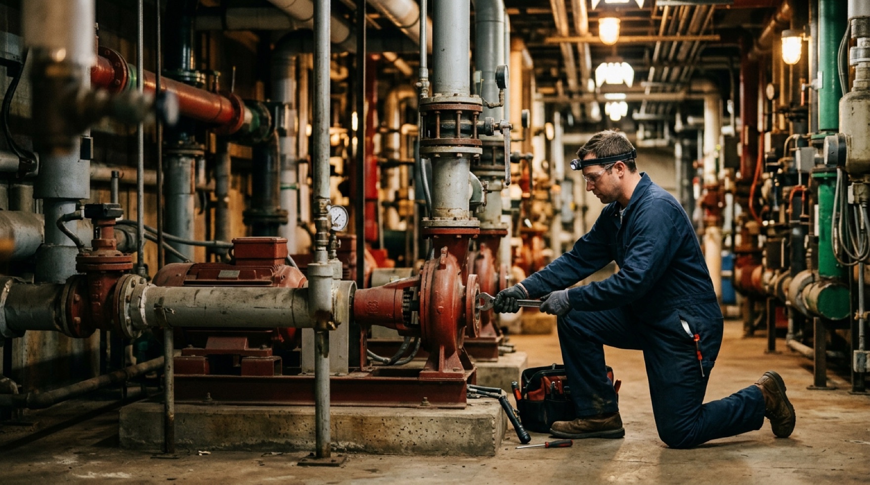 Maintenance technician servicing equipment on a rooftop mechanical unit